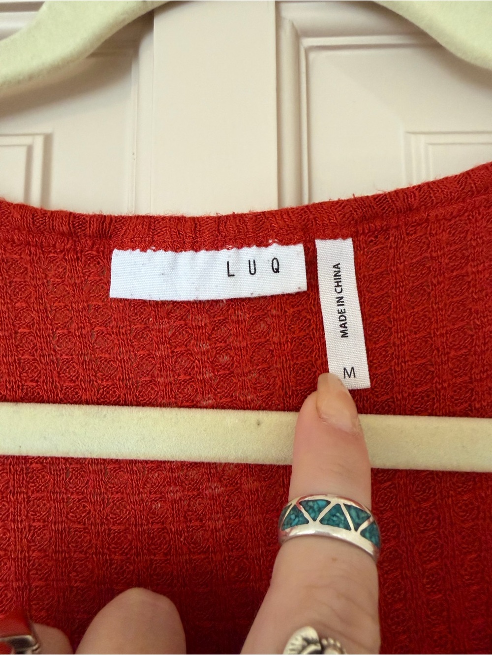 Women's Red Waffle Henley Long-Sleeve Top - Picture 2 of 3